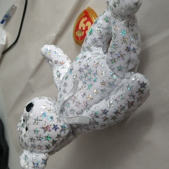 $ Ty Beanie bear white silver star 2000 beginnings bear. tag but not attached - Picture 2 of 6